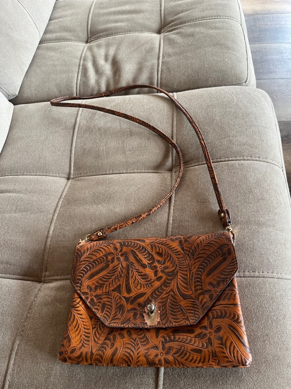 Tooled western Floral Leather Crossbody Purse